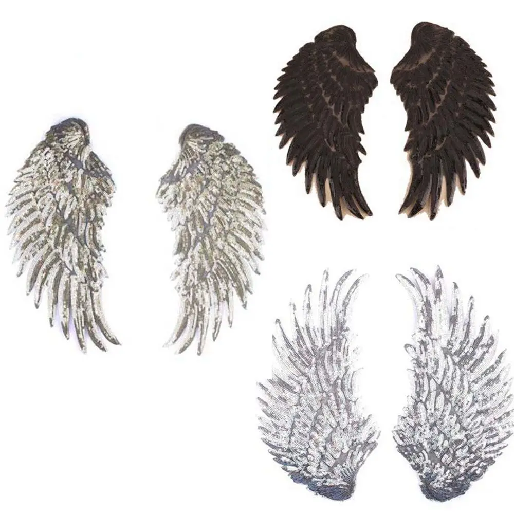 1/2PCS Sequin Feather Angel Wings Patches Clothes Iron Sequined Dress Jeans Shirt DIY Appliques Decoration Sewing Accessories