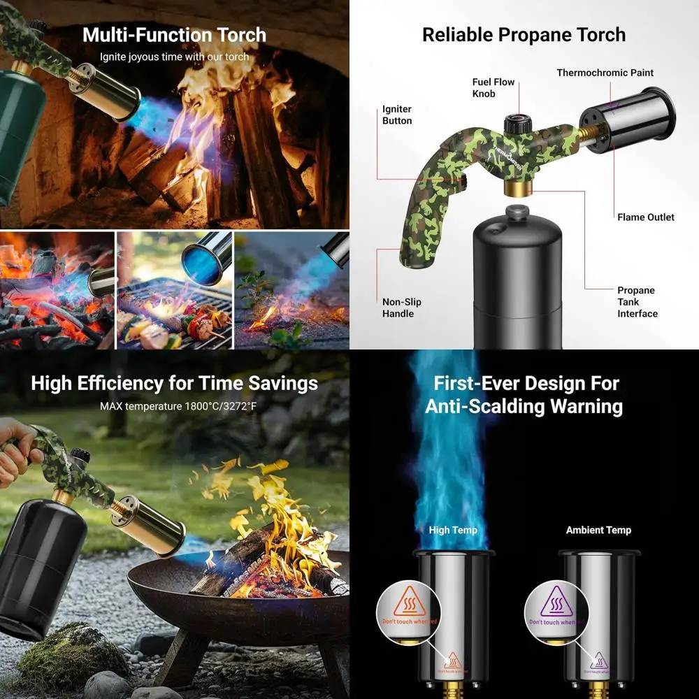 

Propane Torch Lighter, Cooking Torch Gun, Charcoal Lighter, Flame Thrower Adjustable Kitchen Food Torch Head, Blow Torch for Gri
