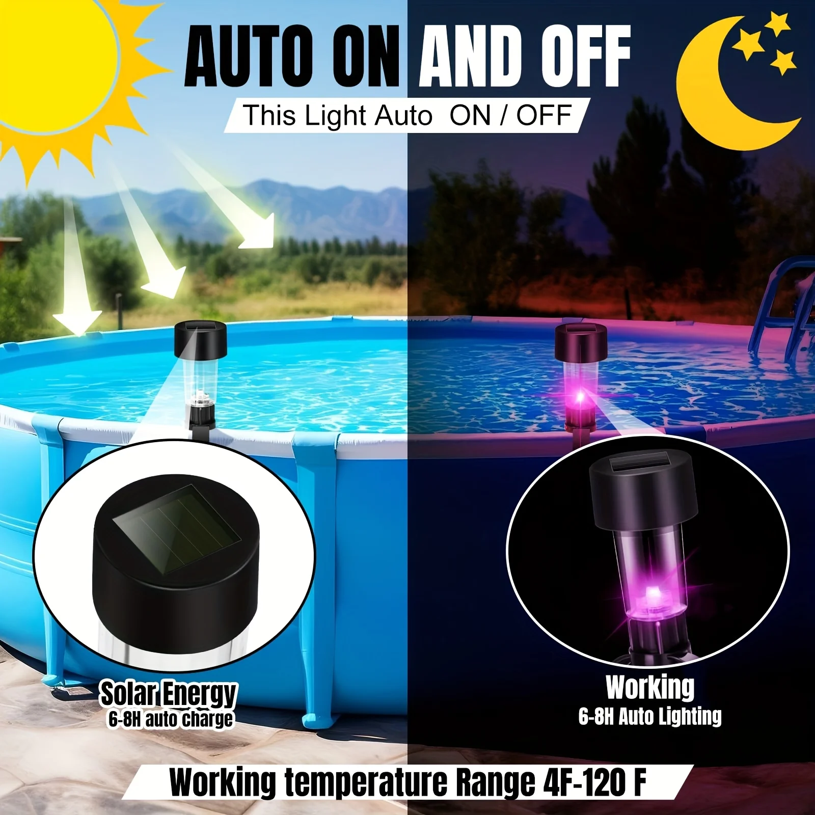1-12 Packages Solar Pool Light Frame on The Ground for Swimming Pool Outdoor Pool Fence Decorative Accessories Waterproof LED