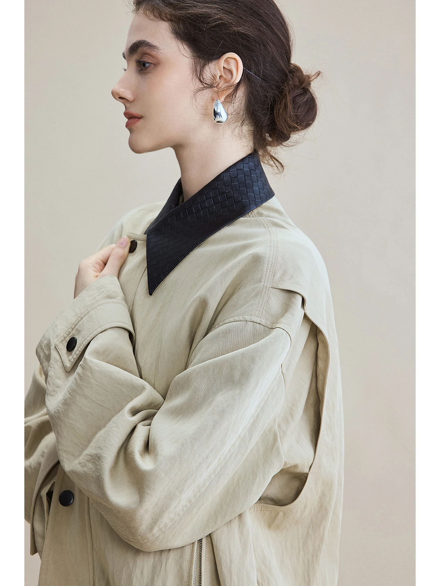 We Barn Sle ort leren kraagjas dames losse pasvorm contrasterende kleur Lyrca Fiber lente nieuwe mode bovenkleding