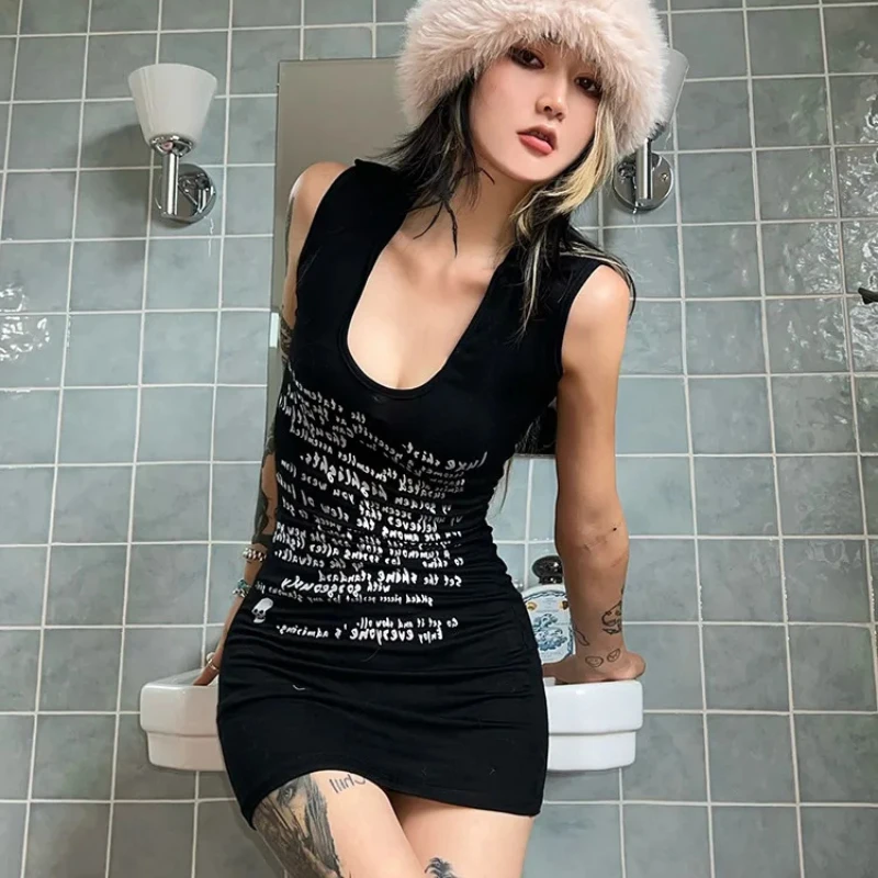 Y2K été pur désir Style femmes gothique Mini robe européenne et américaine gothique Punk sans manches jupe courte Sexy minceur