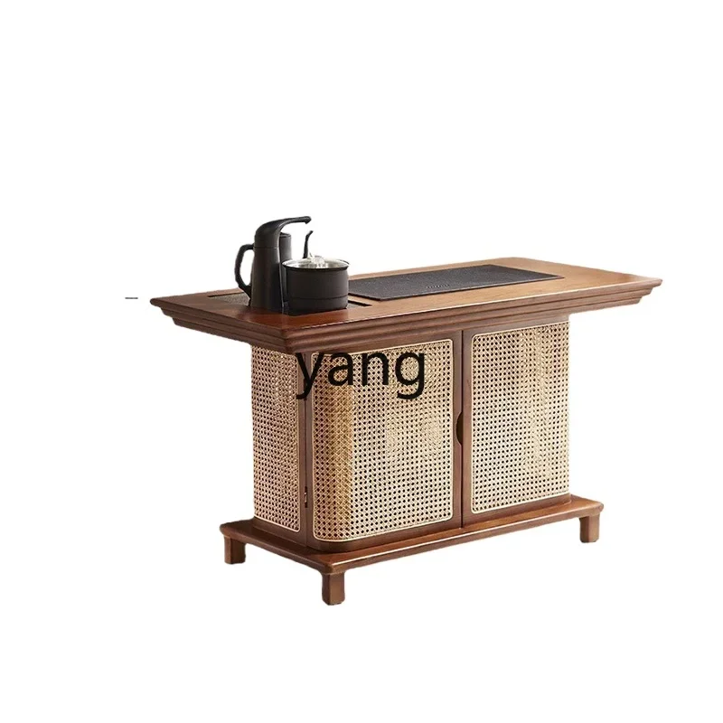 

Yjq New Chinese Style Solid Wood Rattan Tea Table Household Modern Minimalist Tea Cabinet Integrated Zen