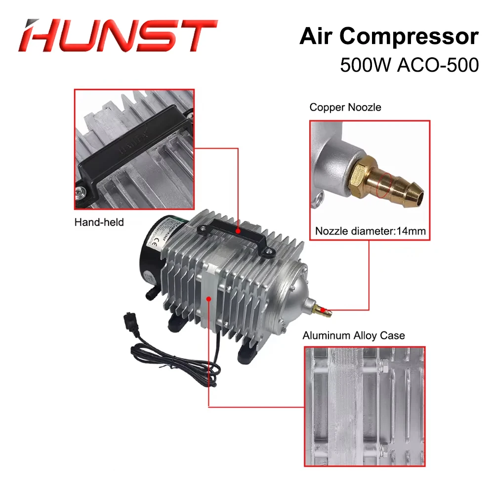 Hunst 500W Compressore d\'aria Pompa d\'aria magnetica elettrica 220V 500W ACO-500, per macchina da taglio per incisione laser CO2