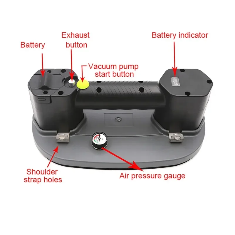 Electric Vacuum Suction Cup with Pressure Gauge 180KG Bearing Capacity Vacuum Glass Metal Wood Gypsum Suction Lifter 2600mAh