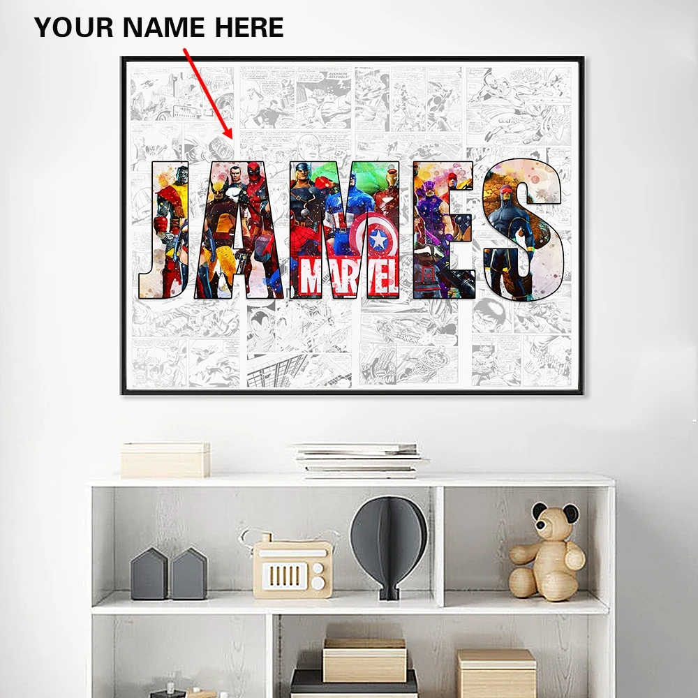 Personalized Boys Name Word Art Print AVENGERS Character Poster Superhero Canvas Painting Wall Art Comic Hero Gift Home Decor