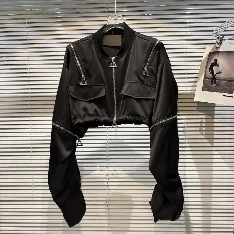 

2025 Multi Zippers Punk Techwear Style Cropped Jacket Women Off Shoulder High Waist Jackets Outerwears