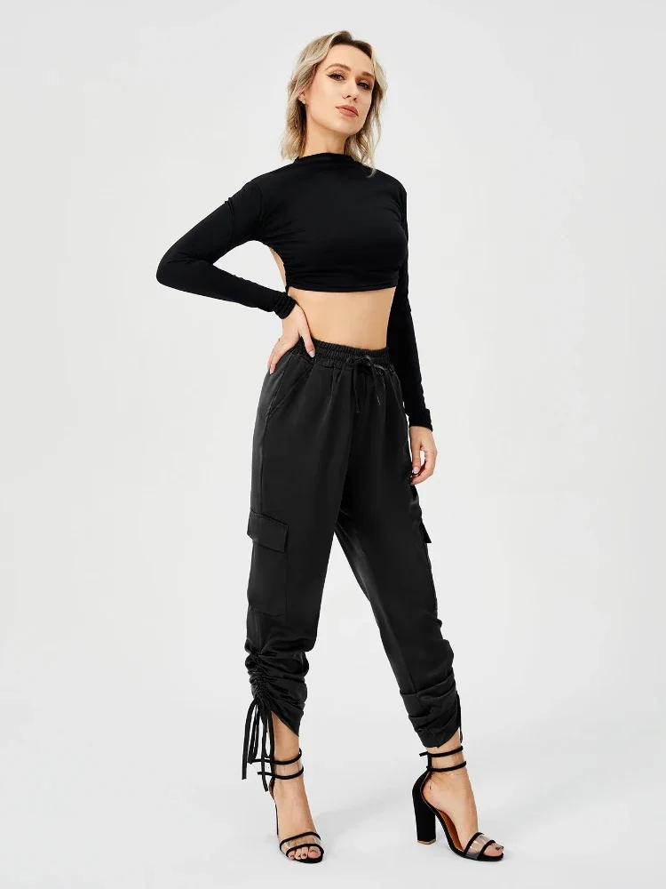 2024 Women\'s Jogger Pants Summer Fashion Streetwear High Waist Pantalon Female Lounge Long Pant Vintage Satin Cargo Trousers