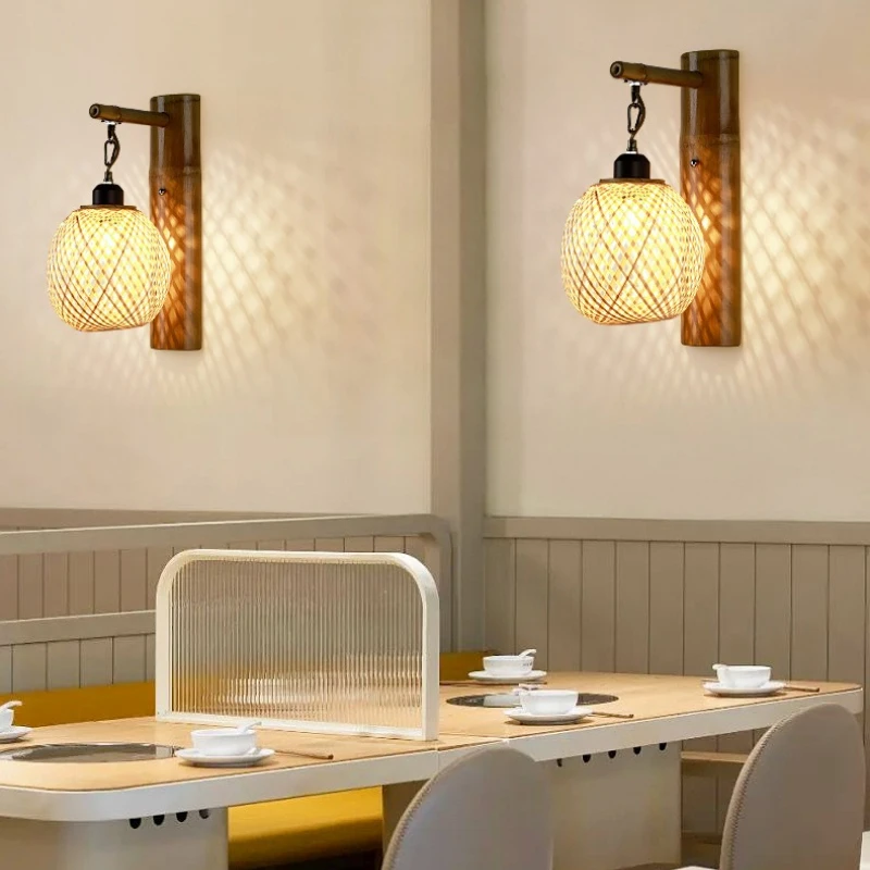 

Zen Bamboo Wall Lamp Handwoven, Chinese Asian Style Light for Multi-Space: Corridor, Living Room, Bedroom, Restaurant, Zen Decor