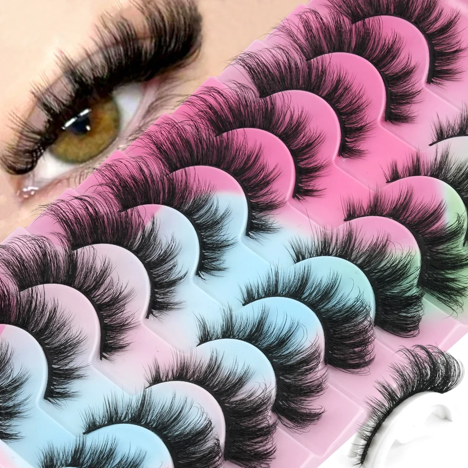 10 Pairs Handmade Dramatic Cat Eye False Eyelashes Fluffy Mink Wispy Strip Lashes Thick Volume for Makeup