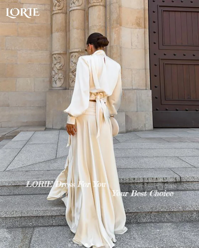 LORIE Muslim Wedding Dress Twp Pieces High Collar Lace Bridal Gown Customized A-Line Church Bride Dress Saudi Party Dress Dubai