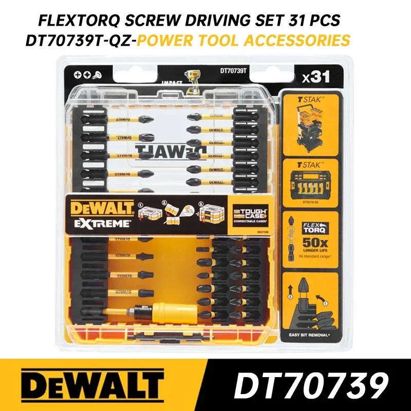 DEWALT DT70739T-QZ FLEXTORQ Screwdriver Bit Set 31 Pcs Cordless Driver Impact Drill Bits Sets DT70739 Power Tool Accessories