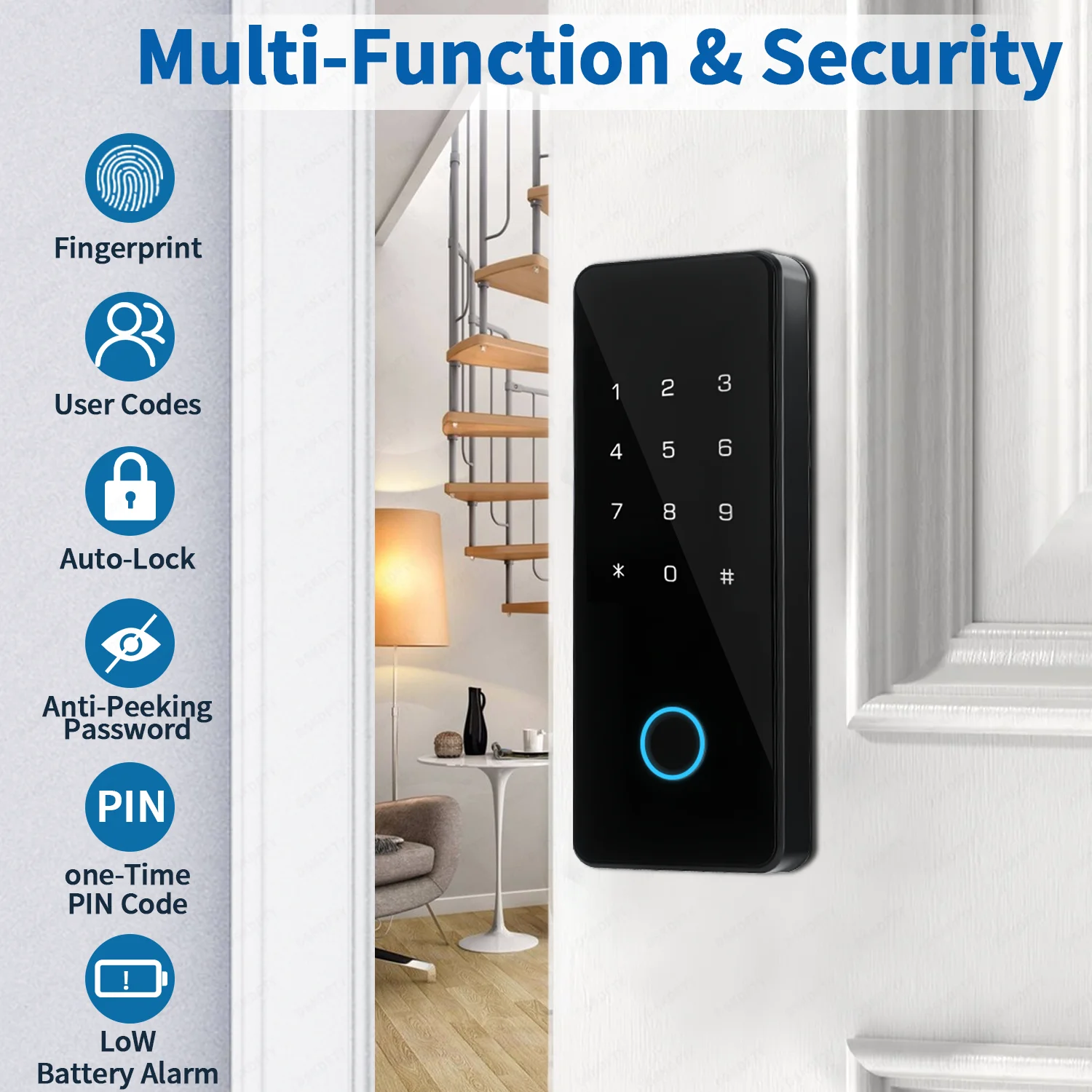 DSKDFTY Serratura intelligente per impronte digitali per porte scorrevoli in legno - Password serratura elettronica, scheda, chiave, serratura wifi Tuya
