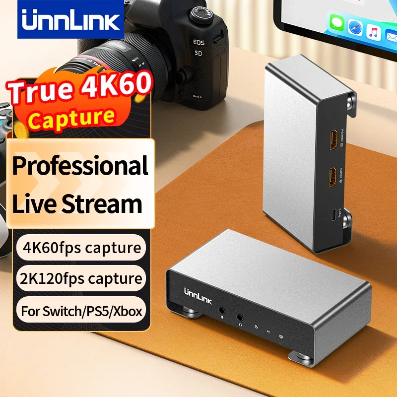 Unnlink 4K 60Fps Video Capture Card USB C 3.1 Grabber Live Streaming 2K 120Fps Game Recording for PS5 Xbox Switch Phone Camera