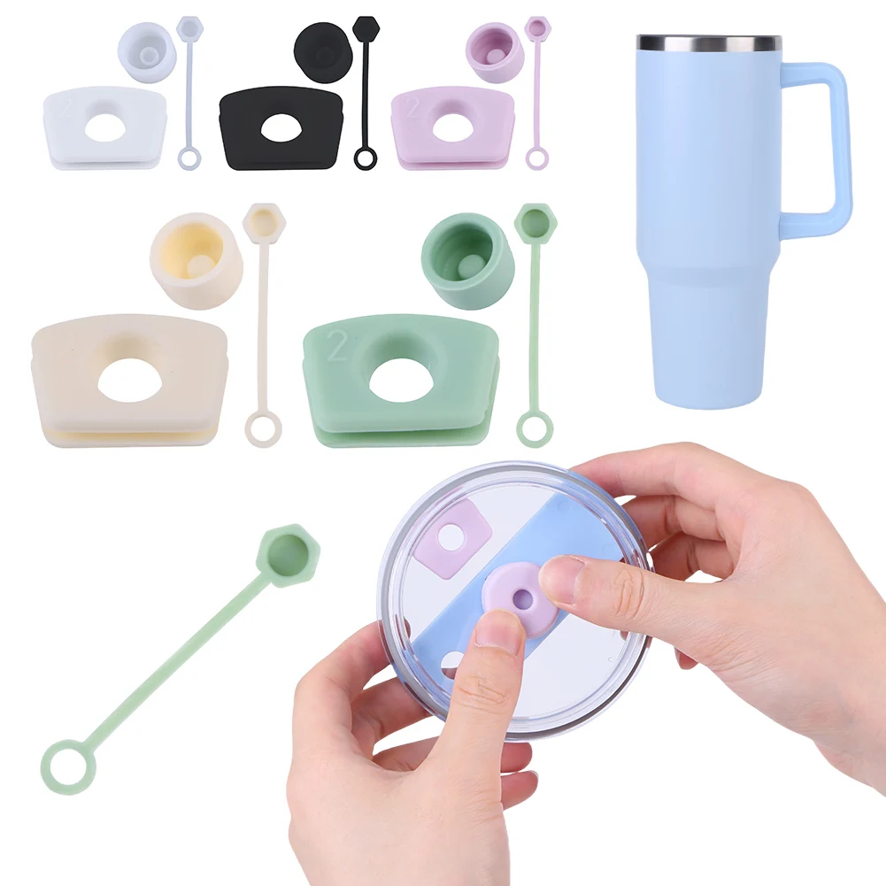 Silicone Spill Stopper Set Straw Cover Leak Stopper Anti Spill Stopper Set for Stanley 1.0/2.0 Tumbler Accessories