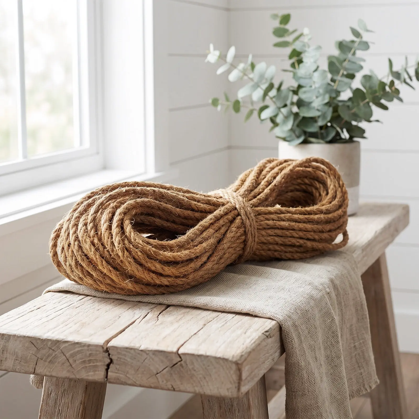 Heavy Duty Jute Lasso Rope 4 Strand Twisted Natural Cord Cowboy Roping Rope for Crafts Plants Railings Farm Outdoor