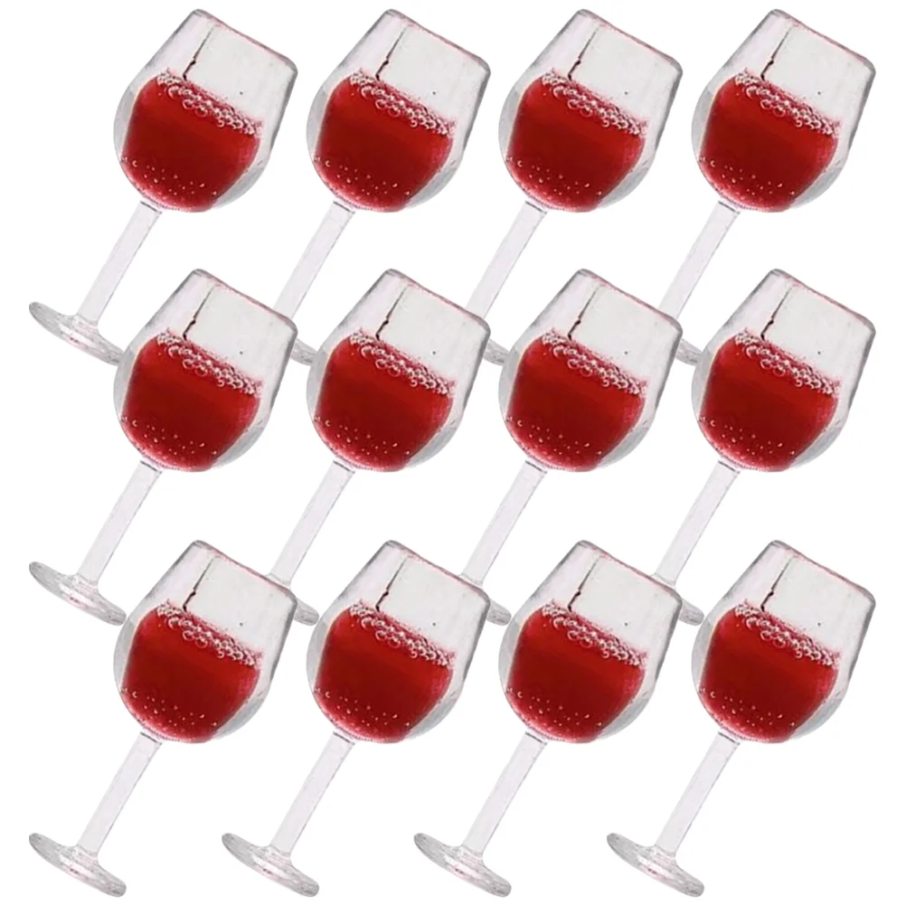 12 Pcs Faux Miniature Cups Red Glasses Artificial for Dolls House Resin Fake Eyeglasses