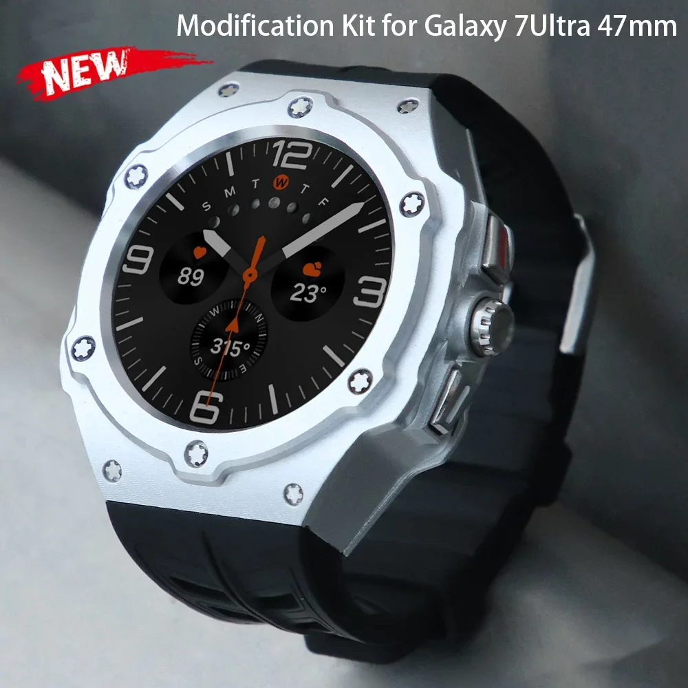 Luxury Modification Kit for Samsung Galaxy Watch 8 Ultra 2025 Carbon Case Rubber Strap for Galaxy Watch 7 Ultra 47mm Accessorie