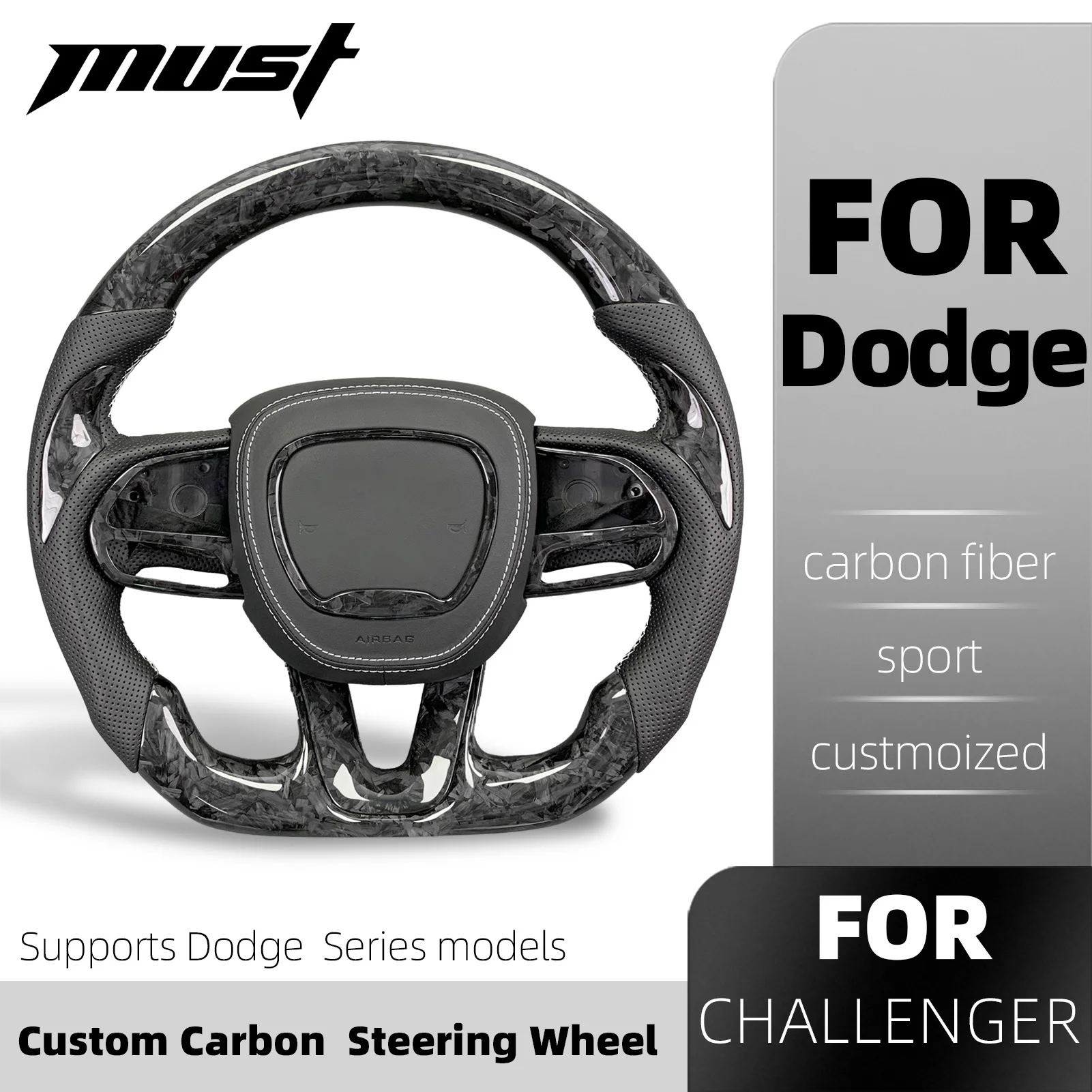 For Dodge Charger SRT Challenger Hellcat Customized  Carbon Fiber Steering Wheel