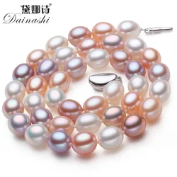 Dainashi Beautiful Real 925 Sterling Silver Pearl Necklace,Natural Freshwater Pearl,45cm Length,Fine Jewelry Women Necklace