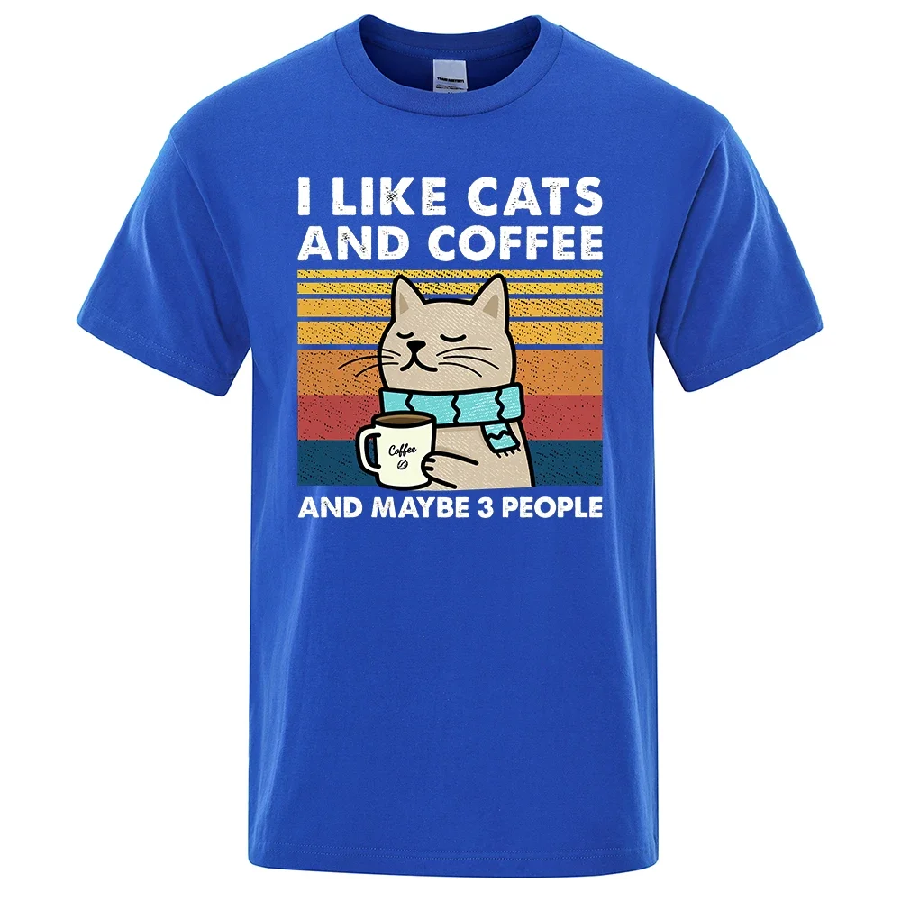 T-shirt manga imprimé I Like Cats and Coffee pour hommes, vêtements respirants et respirants, t-shirts en coton de rue créatifs,