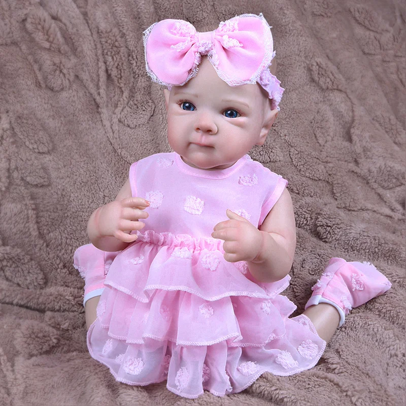 18 Inch Bebe Reborn Toys Girl Doll Silicone Girl Reborn Baby Doll With Painted Lifelike Pink Dress Hair Babi Reborn Toys