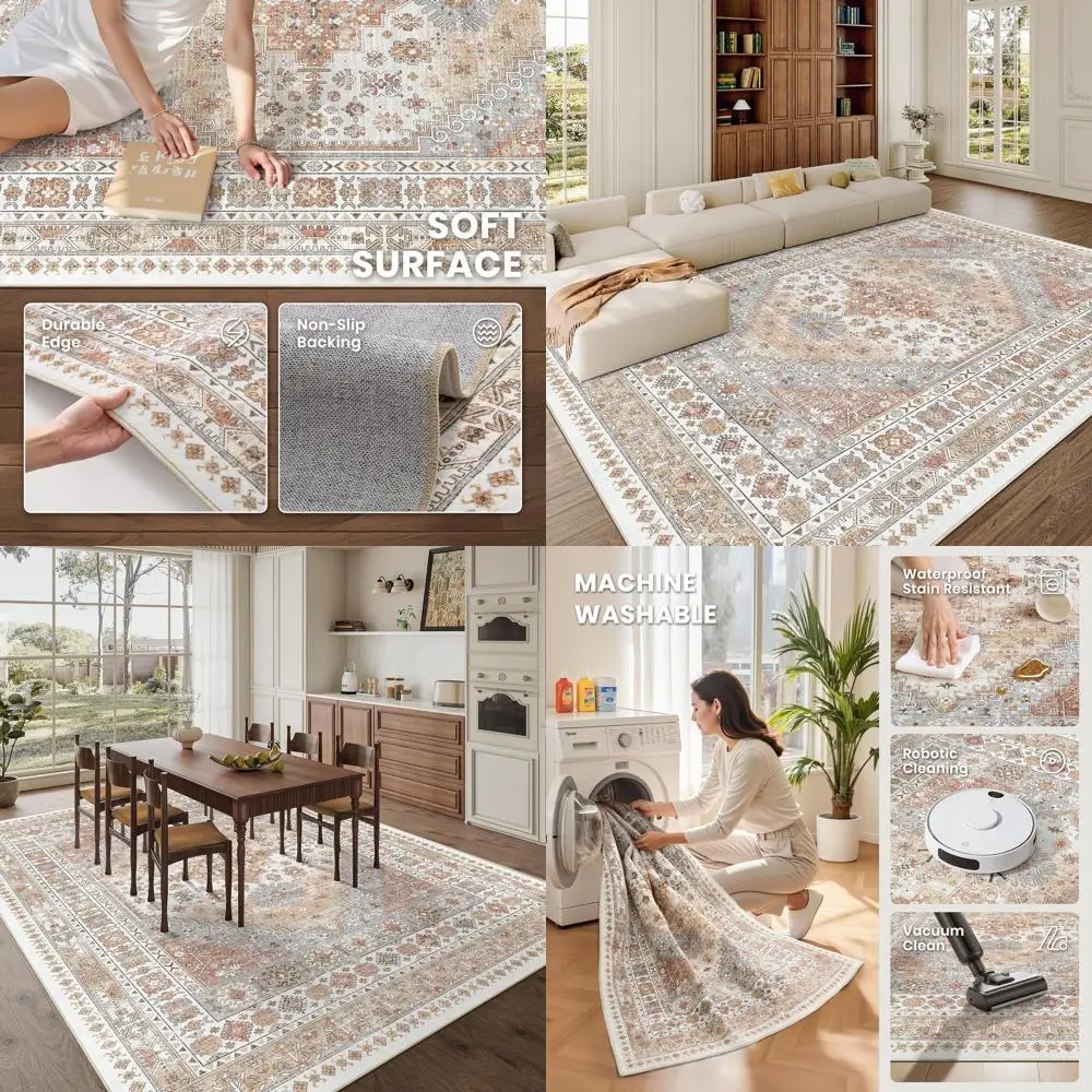 

Оранжевый винтажный ковер 8x10 для гостиной, большой, нескользящий, моющийся, устойчивый к пятнам