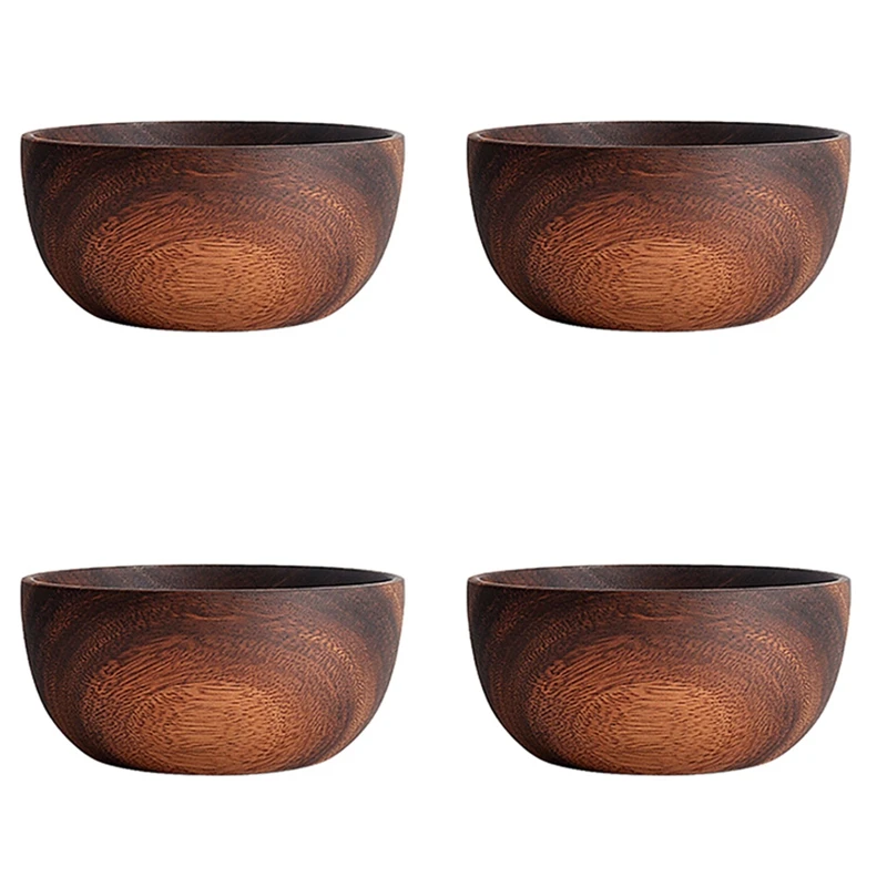 

4X Acacia Wood For Fruits, Salads And Noodle, Salad Wooden Bowl 5.1X2.4Inch