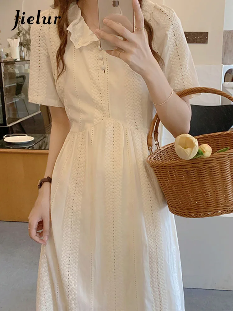 

Jielur Summer New Solid Color Sweet Dress Woman Ladies Elegant Slim Women's Dresses Apricot Casual Street Chicly Dress Female