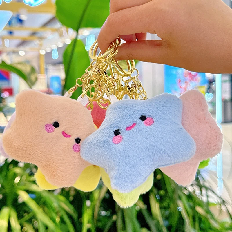 

Cute New Plush Smiling Face Stars Doll Keychain Fluffy Soft Stuffed Toy Backpack Pendant Accessories Adorkable Gift For Kids