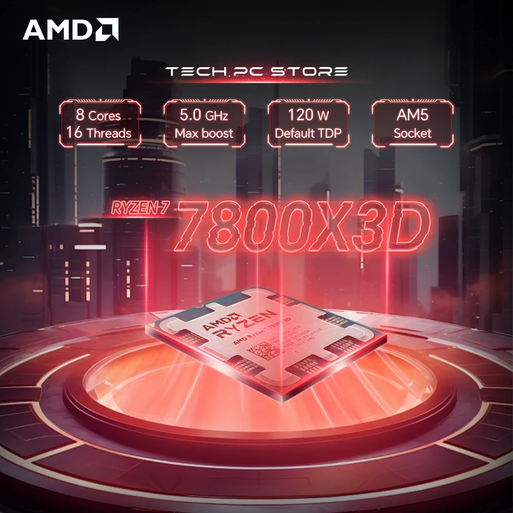 

Игровой процессор AMD Ryzen 7 7800X3D L3 = 96M, 4,2 ГГц, 8 ядер, 16 потоков, R7 7800X3D, 120 Вт, 5 нм, DDR5, разъем AM5, без вентилятора