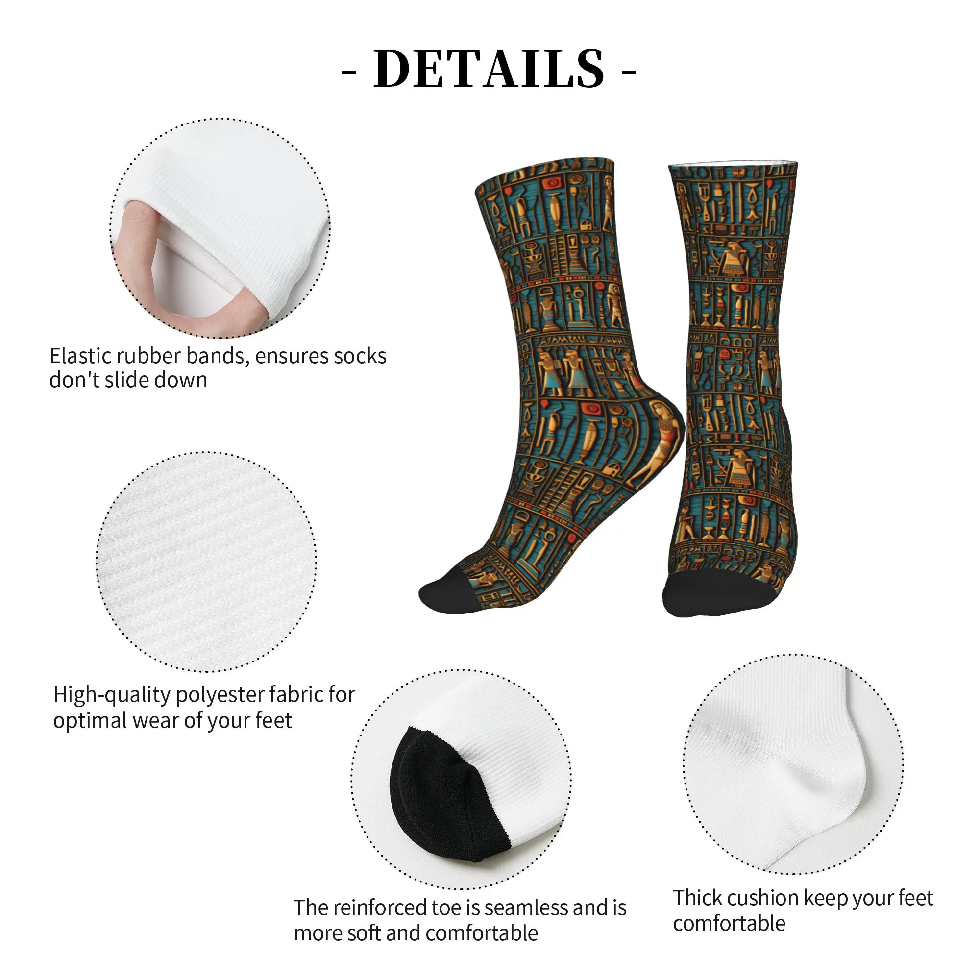 Cool Men's Egyptian Hieroglyphs Gods Symbols Art Pattern Dress Socks Unisex Warm Breathbale 3D Print  Crew Socks view 5