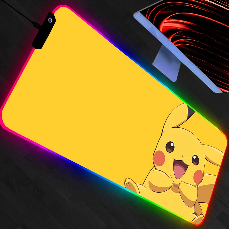 Pokemon Pikachu LED Mouse Pad Komputer Laptop Anime Keyboard RGB Mouse Mat Mousepad Keyboard Gamer Backlight Desk Mat
