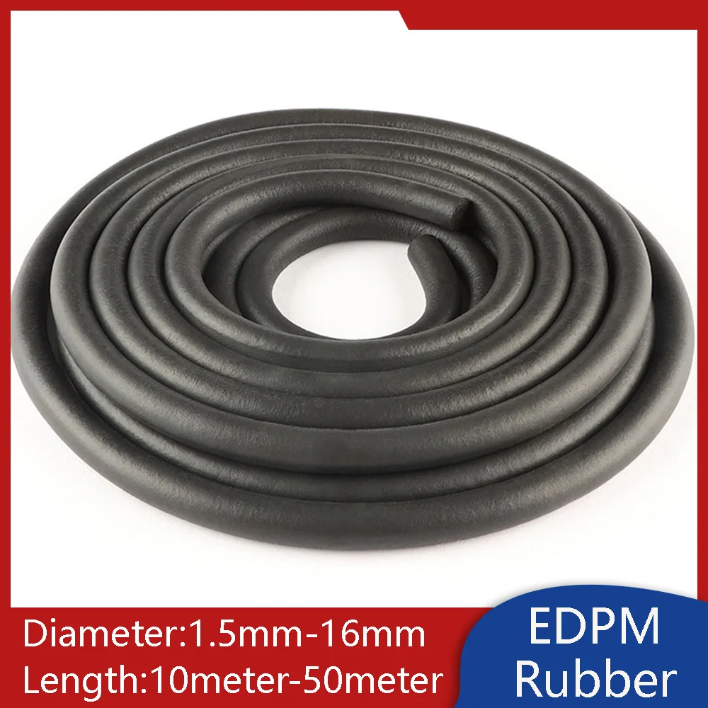 Black EPDM Rubber Foam Sealing Strip Round Bar Soft Seals For Cabinet Door Seals 1.5mm-16mm Diameter