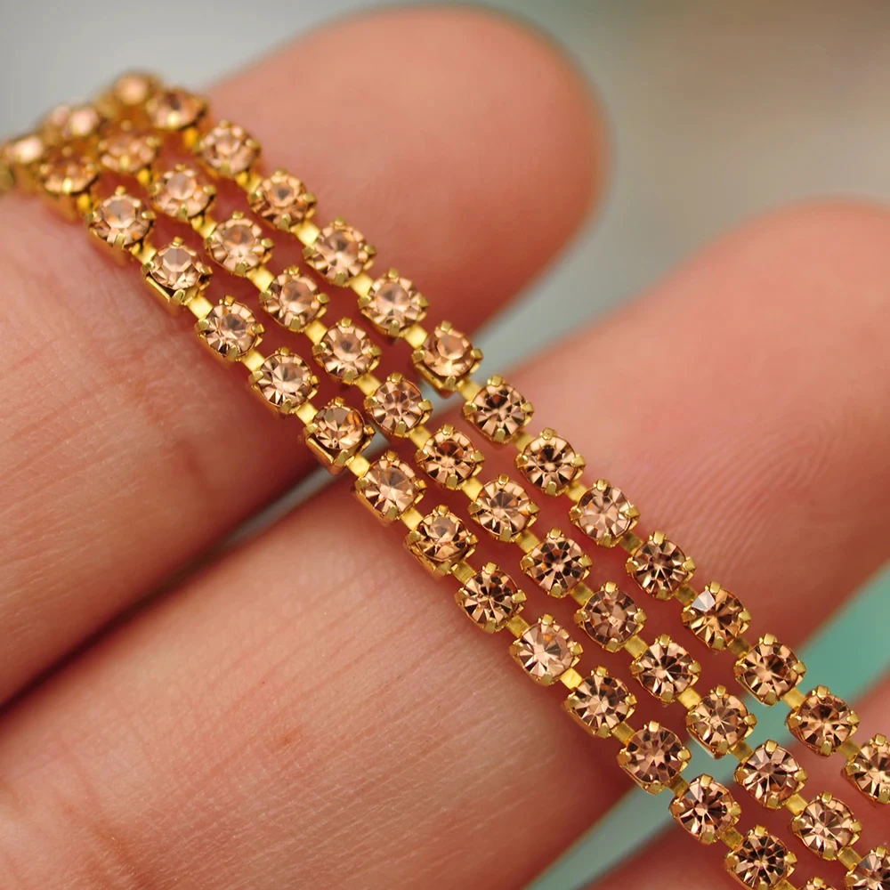 10m Goldboden Glitzer-Glas-Kristall-Strass-Kette zum Aufnähen für DIY-Schmuck, Näharbeiten und Bekleidungszubehör – Detail 10