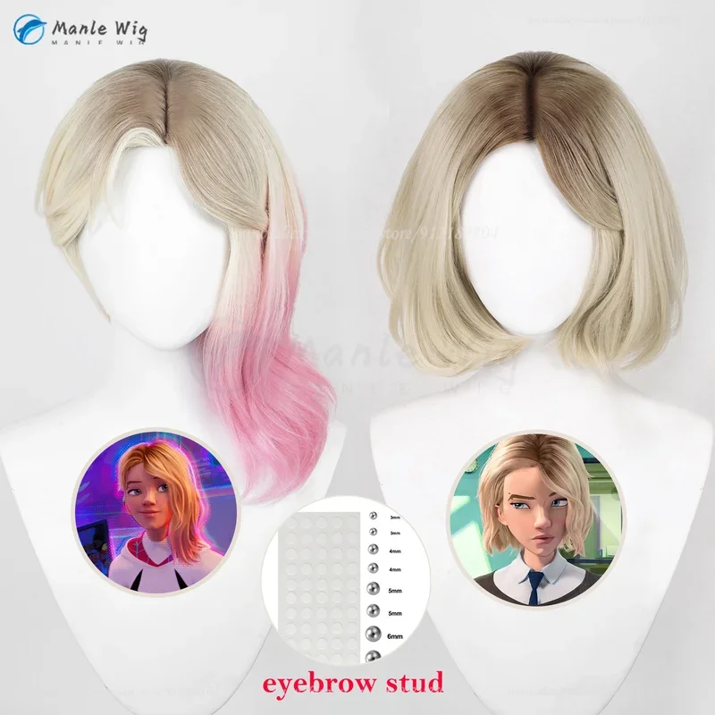 Anime Women Gwen Cosplay Wig Flaxen Gold Gradient Pink Gwen Stacy Wigs Heat Resistant Hair Gwendolyn Maxine Stacy Anime Wigs