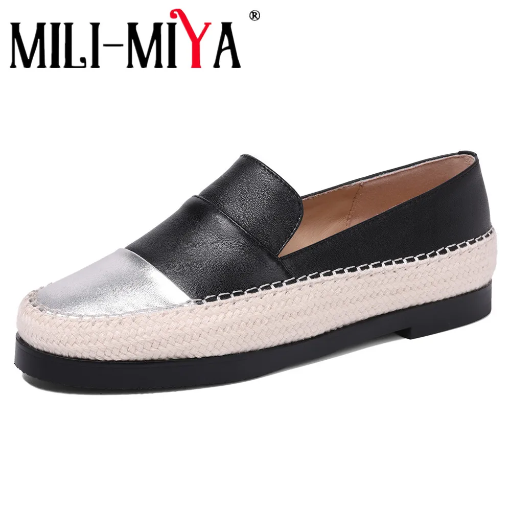 

MILI-MIYA Women's Classic Flat Shoes Cowhide Round Toe Mixed Color Slip-On Casual Shoes Plus Size 34-43 Handmade For Ladies