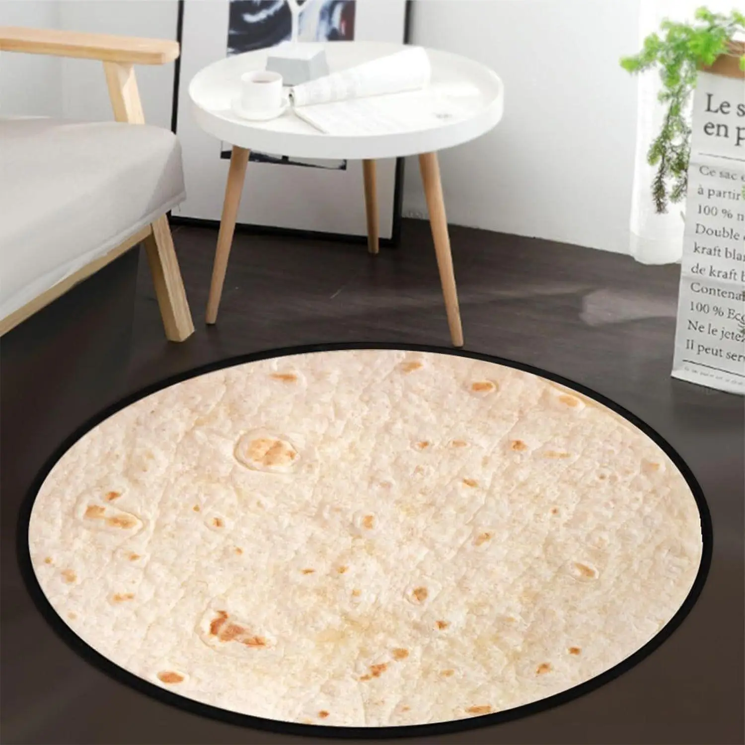 Fun Food-Themed Round Rug – Realistic 3D Pizza, Cookie & Fire Pit Non-Slip Mat for Living Room & Kitchen