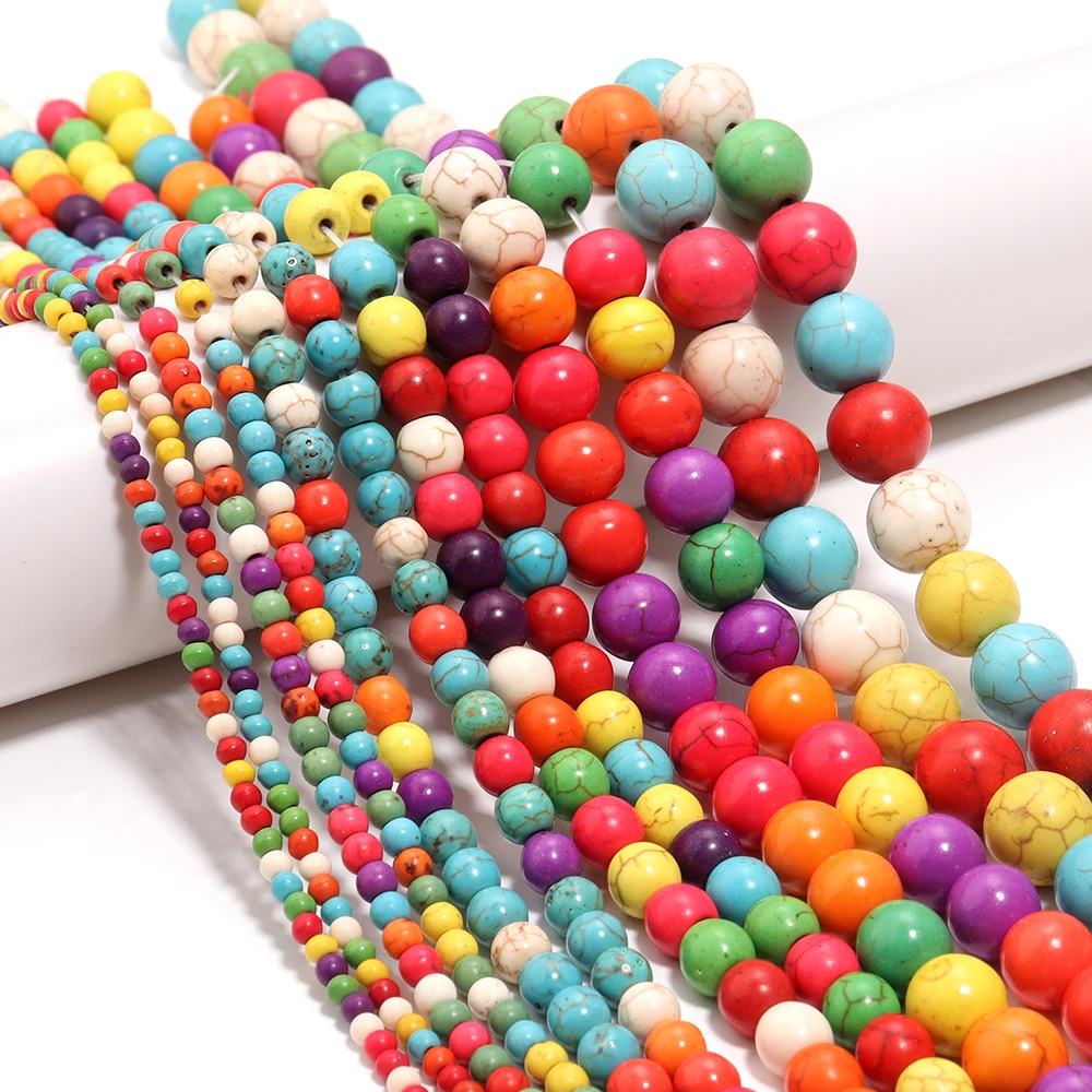 24-140 teile/los 4 6 8 10 12 14 16mm Naturstein Perlen Bunte Türkis Perlen Runde lose Perlen Für Schmuck Machen DIY Armband – Detail 17