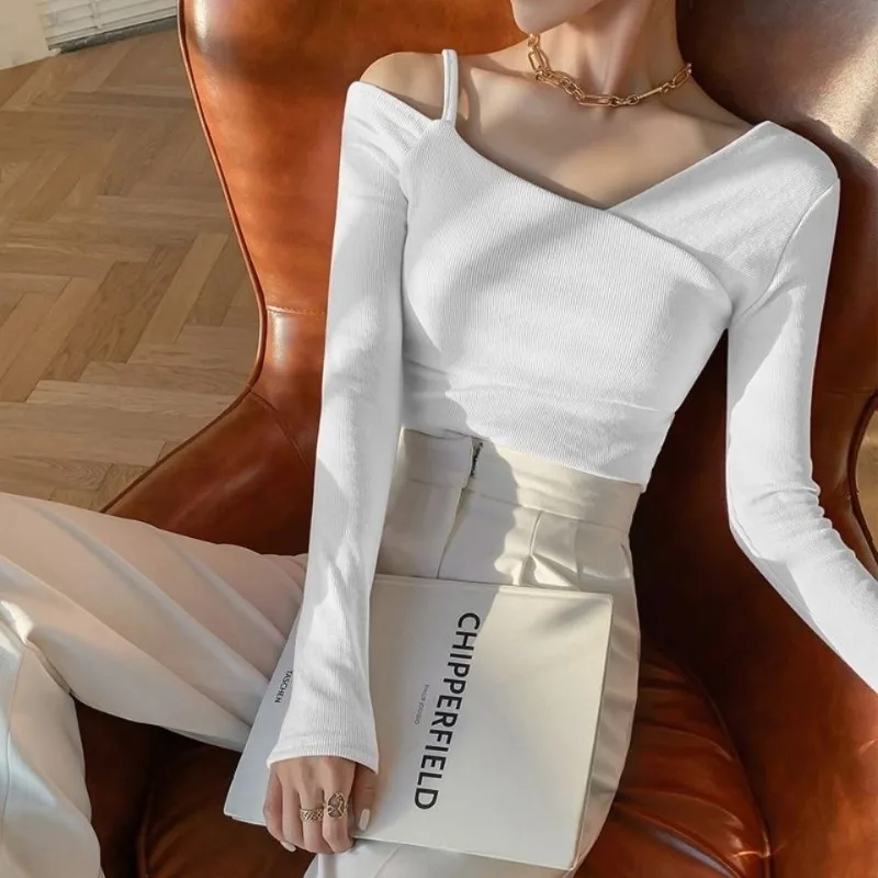 

Женская одежда, весенне-осенние офисные женские простые однотонные топы с диагональным воротником, женские темпераментные топы с винтовой резьбой и длинными рукавами