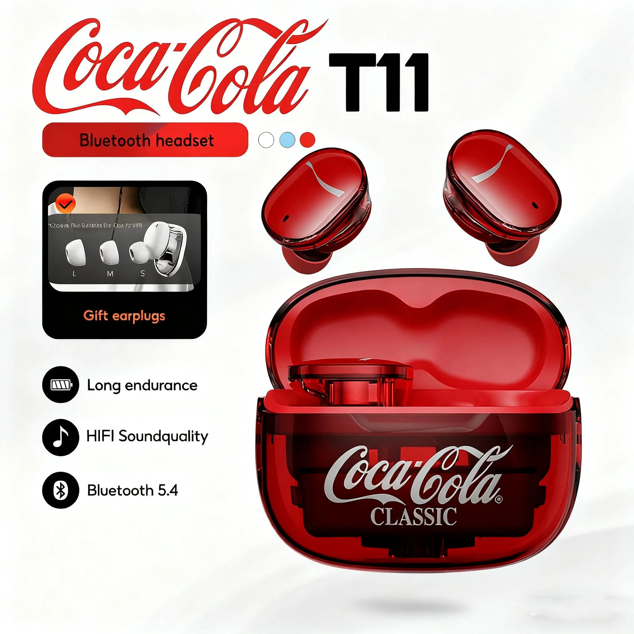 Coca-Cola T11 In-Ear-Bluetooth-Ohrhörer | Stabiler Hochgeschwindigkeitsverbindung Bluetooth 5.4, ENC-Anrufgeräuschunterdrückung, Touch-Steuerung