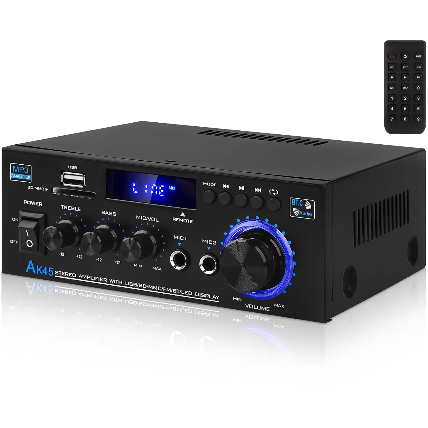 

Мини-усилитель Bluetooth 5.0 HiFi Stereo, 40 Вт x 2 RMS, USB/RCA/FM-радио для домашнего кинотеатра
