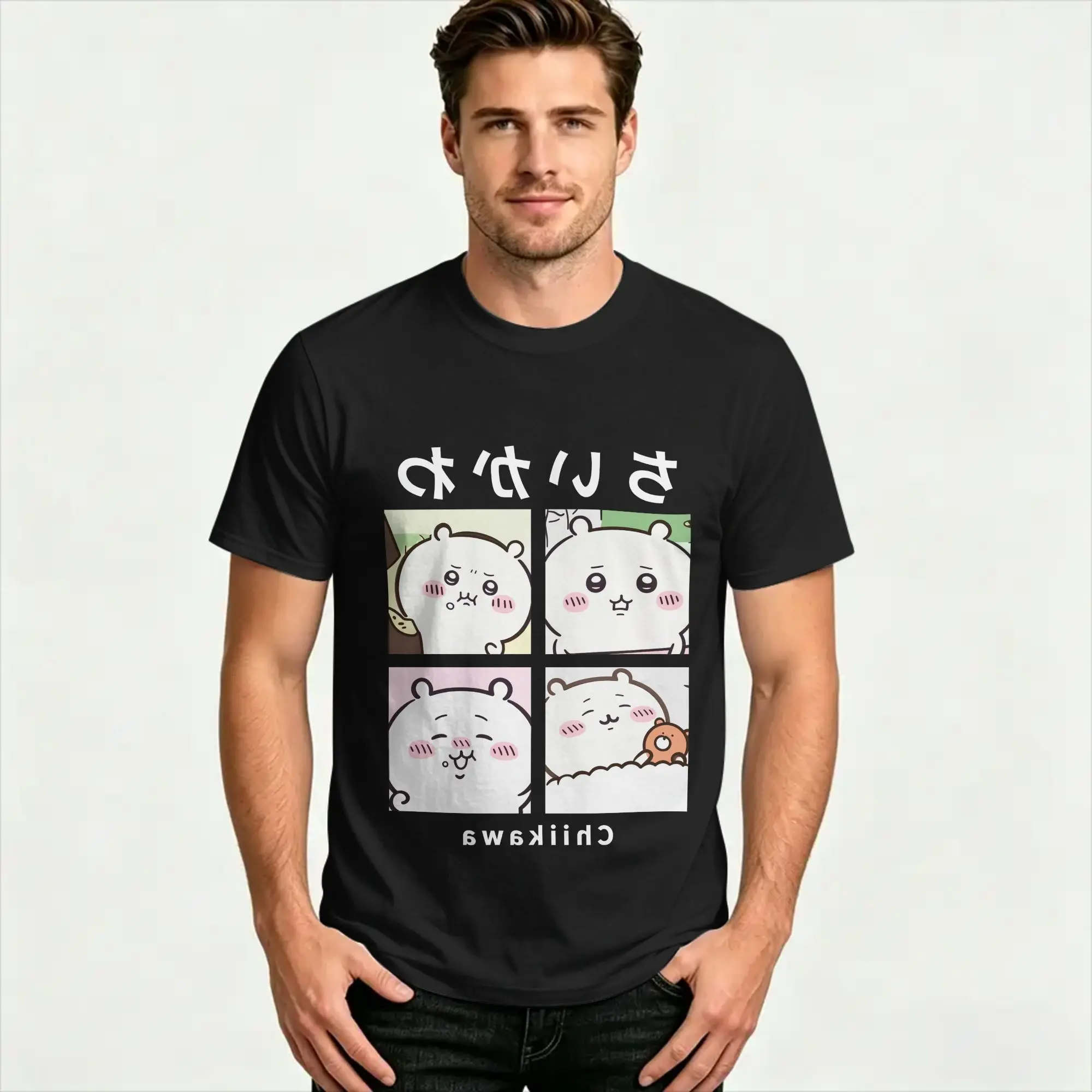 Men T-Shirt Chiikawa Usagi Hachiware  T Shirts Fashion  Summer Tees Classic 100 Cotton Clothing Gift Idea