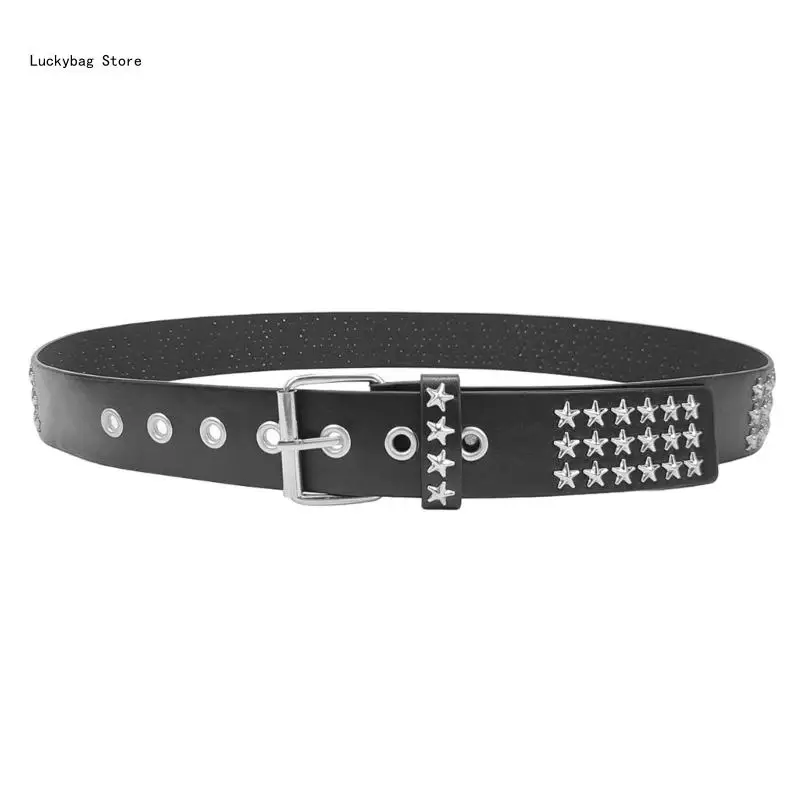 

Metal Star Rivet Belt Western Waistband for Dress Jeans Cool Waiststrap Punk PU Leather Cincher Women Waist Ornament