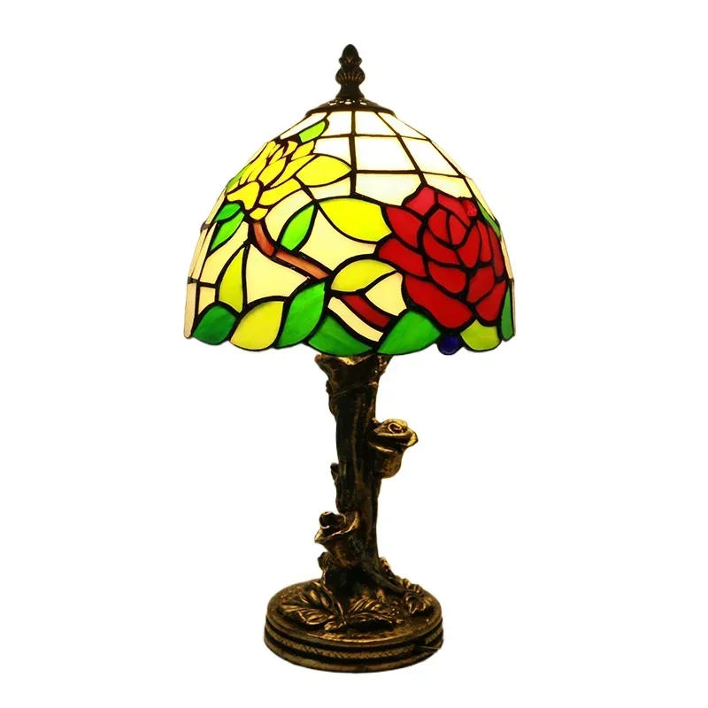 

8 Inch 20cm Stained Glass Shade Tiffany Vintage Desk Lamp Lamparas De Mesa Table Lamps for Bedroom