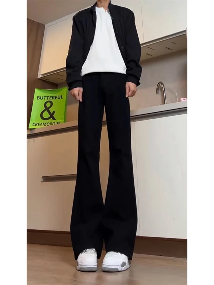 

Cleanfit High Waist Bell Bot Jeans Men's Slimming Bla Denim mid Rise Cuffed Long Straight Leg Trousers American Sle