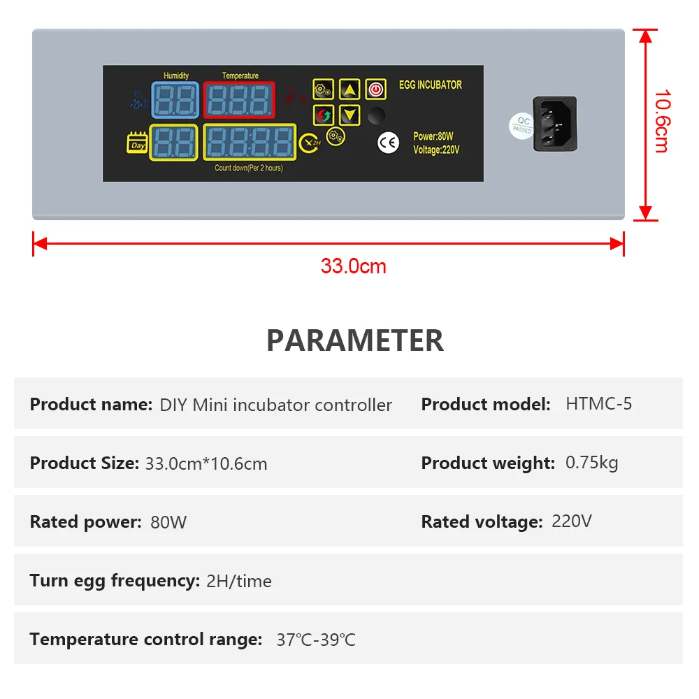 HTMC-5 Automatic Incubator Controller DIY Constant Temperature Humidity Heating System Fan Motor Accessory