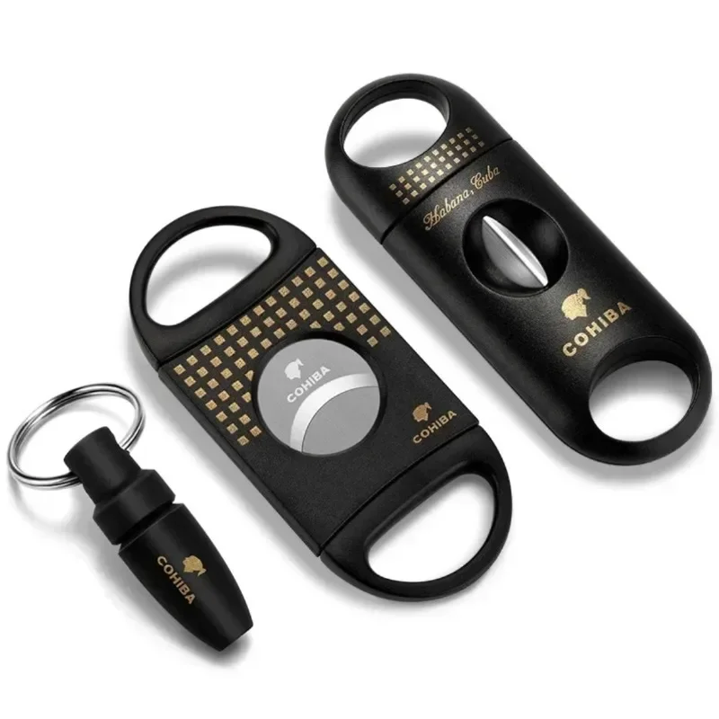 Premium Cuban cigar accessories set, cigar punch and portable cigar cutter. Equipped with a sharp V-cut cigar cutter,