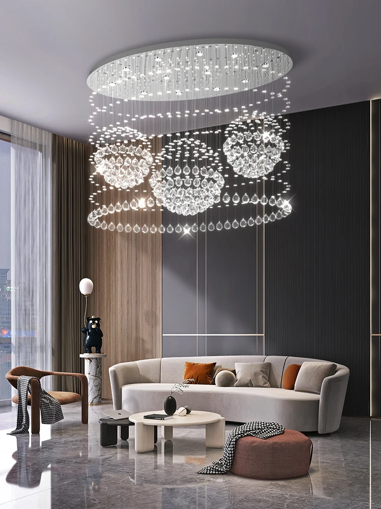 

Duplex Building Large Chandelier Modern Light Luxury Crystal Chandelier Living Room Restaurant Chandeliers Hotel Staircase Lamp