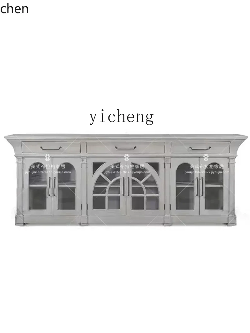 y9.4-American Style Solid Wood Sideboard Cabinet Living Room Simple Wall-Mounted Entryway French Small Apartment Storage