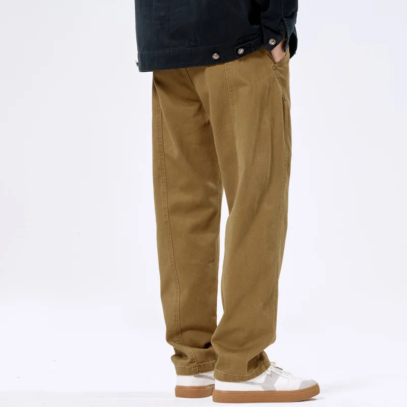 

Original Quali Men's Workwear Pants Pure Cotton Casual Straight Leg Trousers Youth Faion Bla American Sle Loose Fit